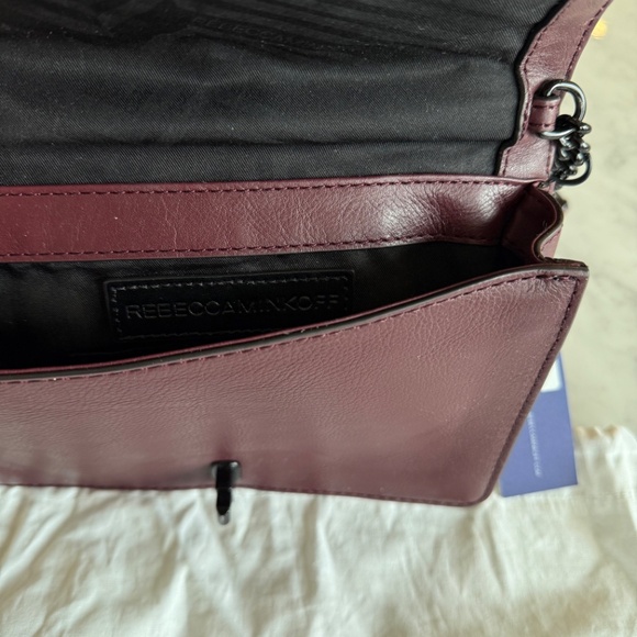 REBECCA MINKOFF Chevron Small Love Burgundy Gunmetal Top handle Crossbody Bag - Picture 6 of 8